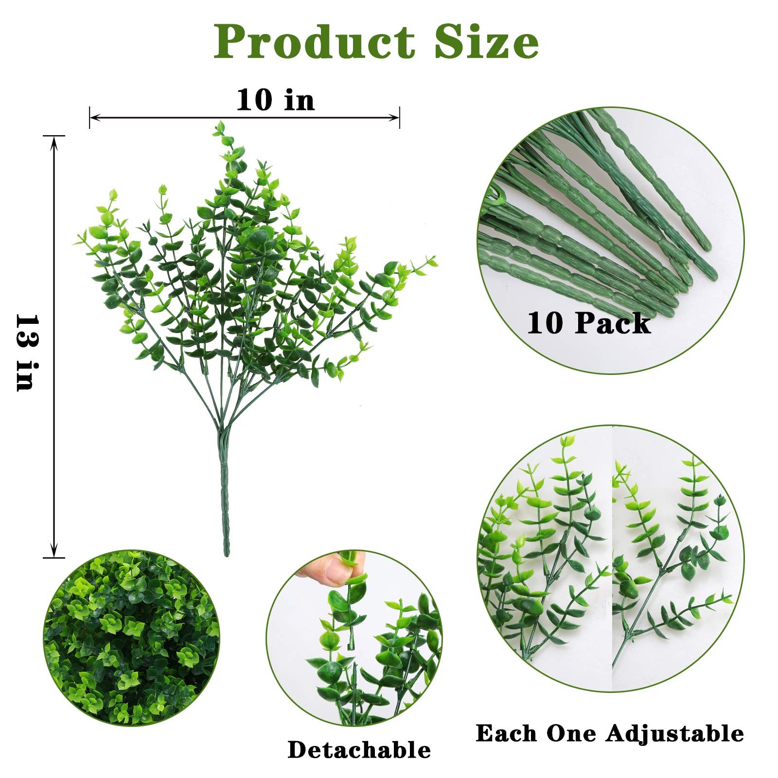 10 Pack Artificial Boxwood Stems UV Resistant Faux Greenery Stems Fake Greene…