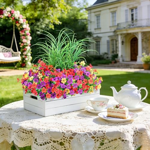 Artificial Flowers for Outdoors, 14 Bundles UV Light Purple Orange Yellow Red