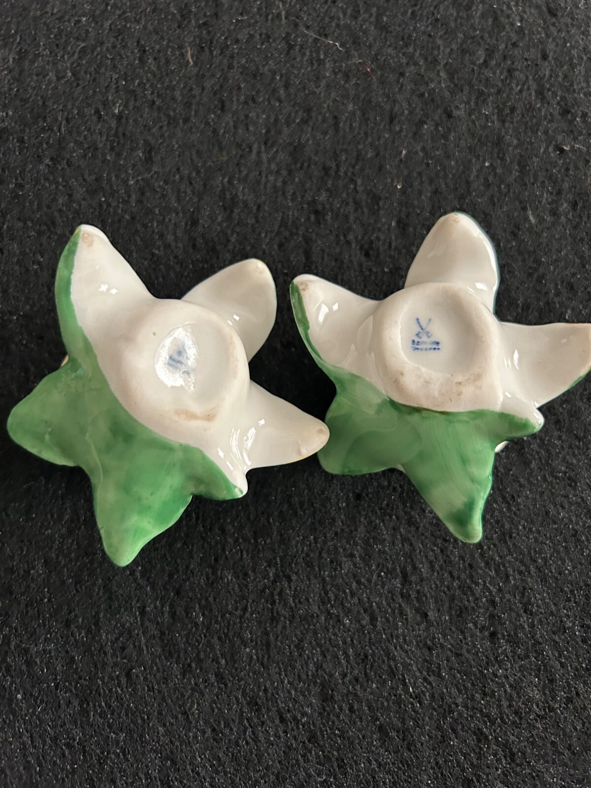 Porcelain Rose & Leaf Decor Cream & Green Hand Painted Floral Design Collectible