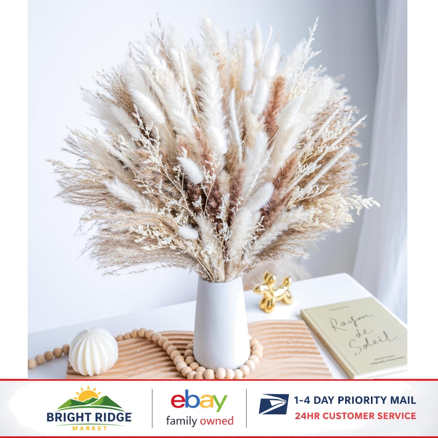 Natural Dried Pampas Grass 96PCS for Living Room and Wedding Floral Designs