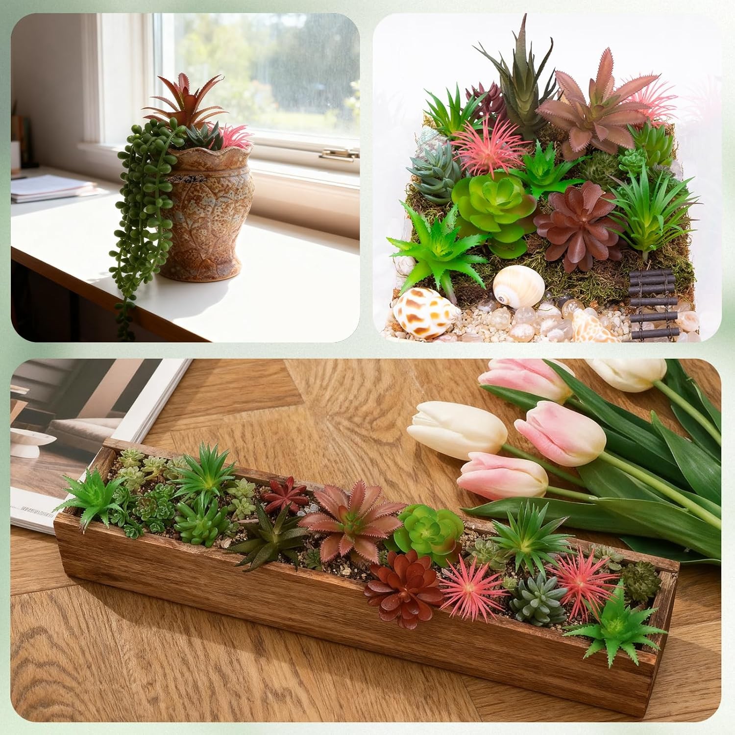 16 Pcs Artificial Succulents Plants Faux Plastic Succulents Assortment in Green