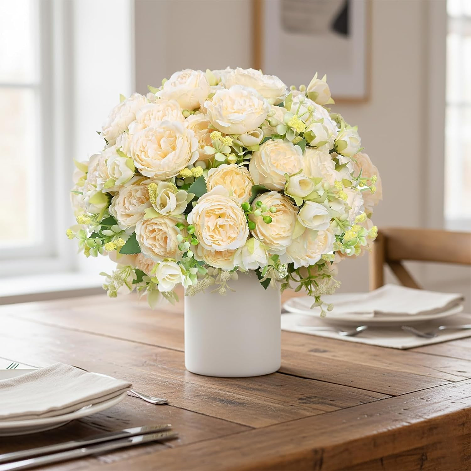 24 Bundles White Peonies Silk Flowers for Home, Weddings & DIY Arrangements