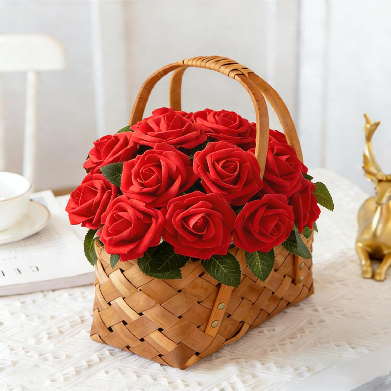 Red Artificial Rose Flowers Fake Flowers with Stem Red Foam Fake Roses for DIY W
