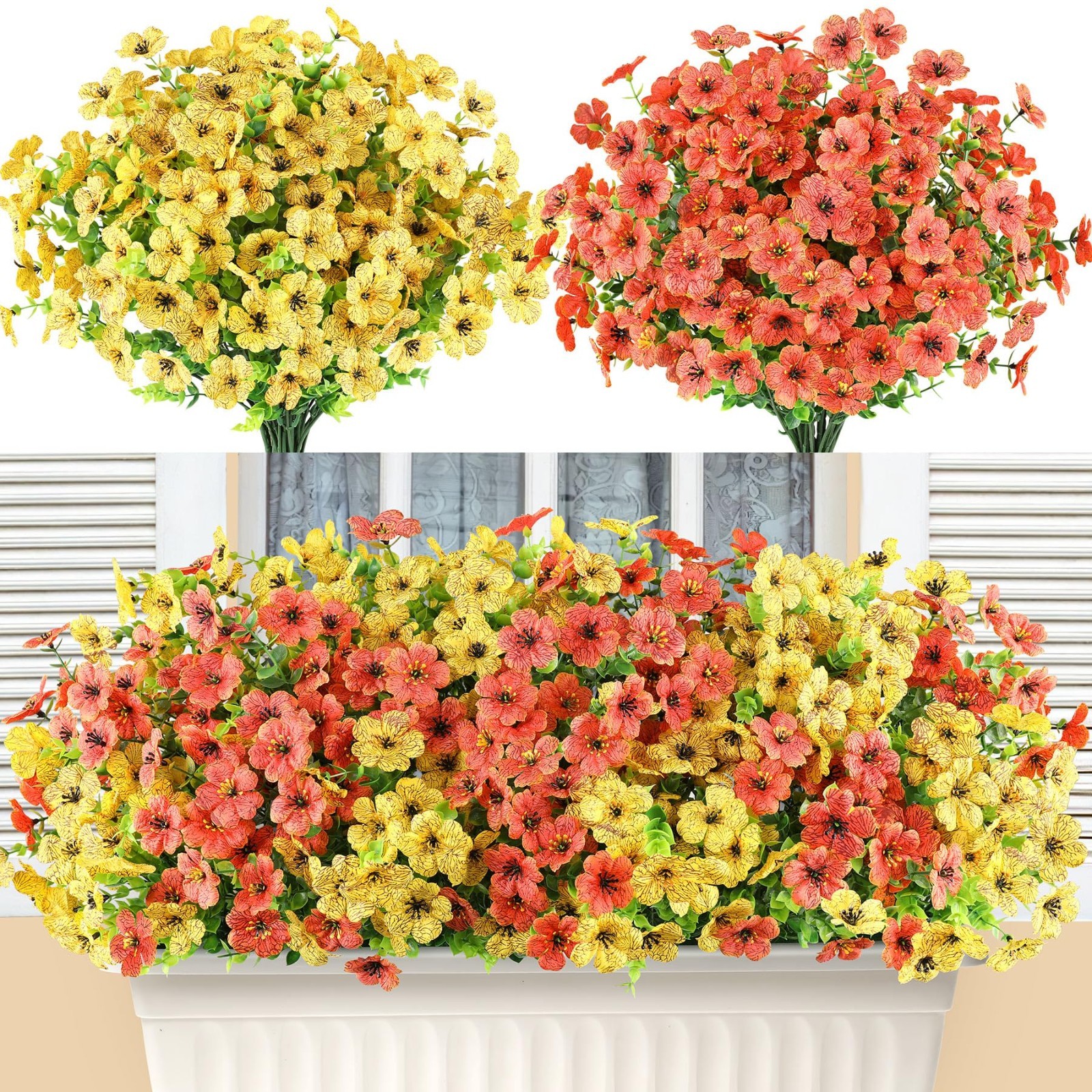 16 Bundles UV Resistant Artificial Flowers – Faux Plants for Outdoor Summer Fall