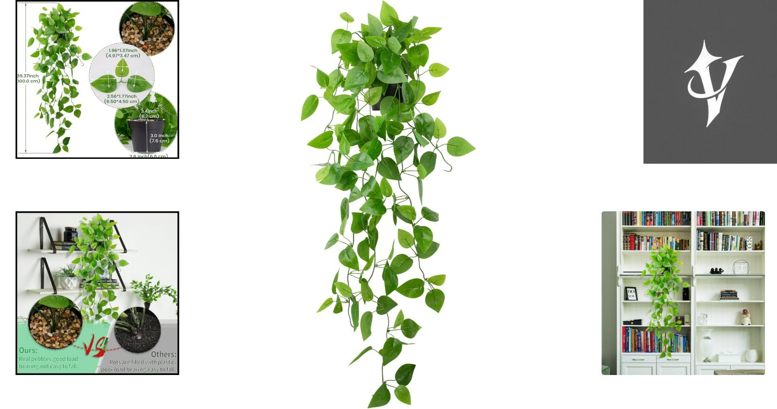 Compact 39in Faux Pothos Hanging Plant for Effortless Indoor/Outdoor Aesthetic