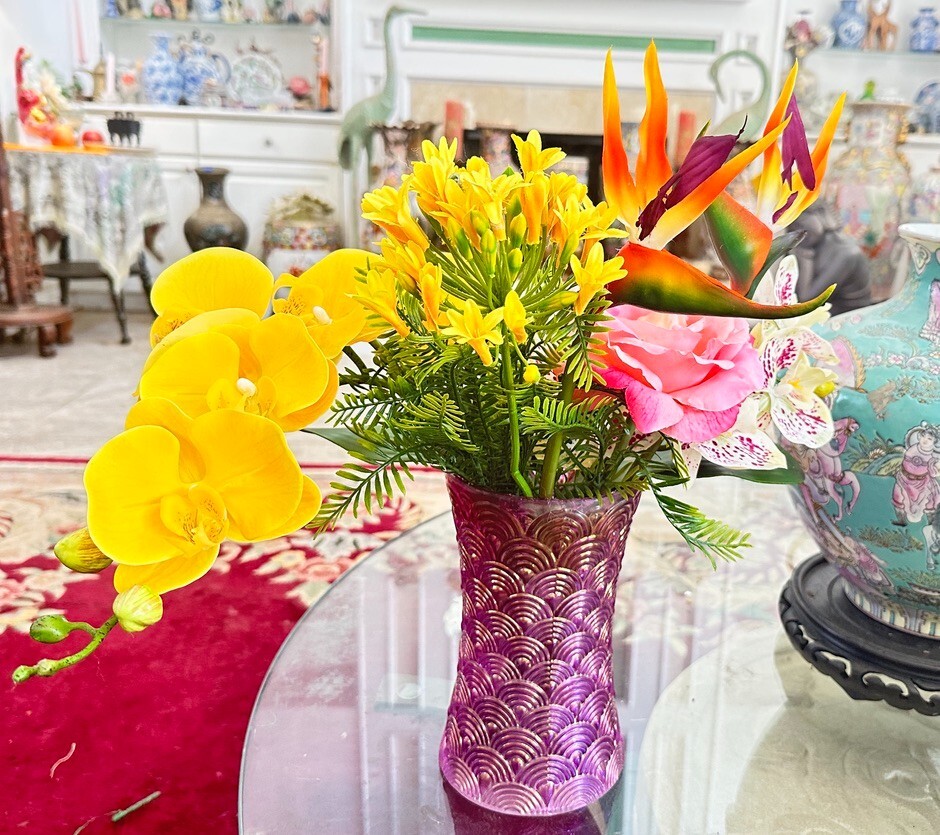 Floral Arrangement with Multi-Colored Silk Flowers in Purple MCM Vase