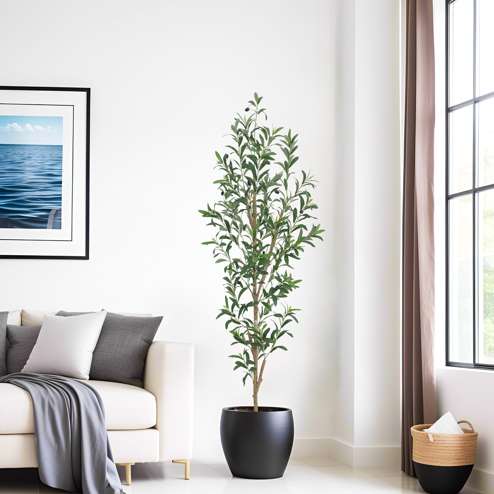 6FT Artificial Olive Tree, Realistic Faux Tree with Leaves and Fruits for Ind…
