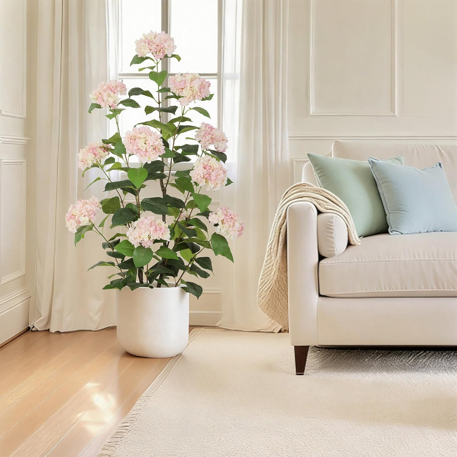 4Ft Pink Faux Hydrangea Tree – 2Pack for Porch & Living Room Decor