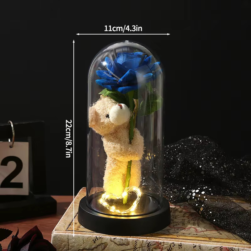 Eternal Rose Flowers Artificial Foil Flower in Glass Glow Immortal Flower LED Ro