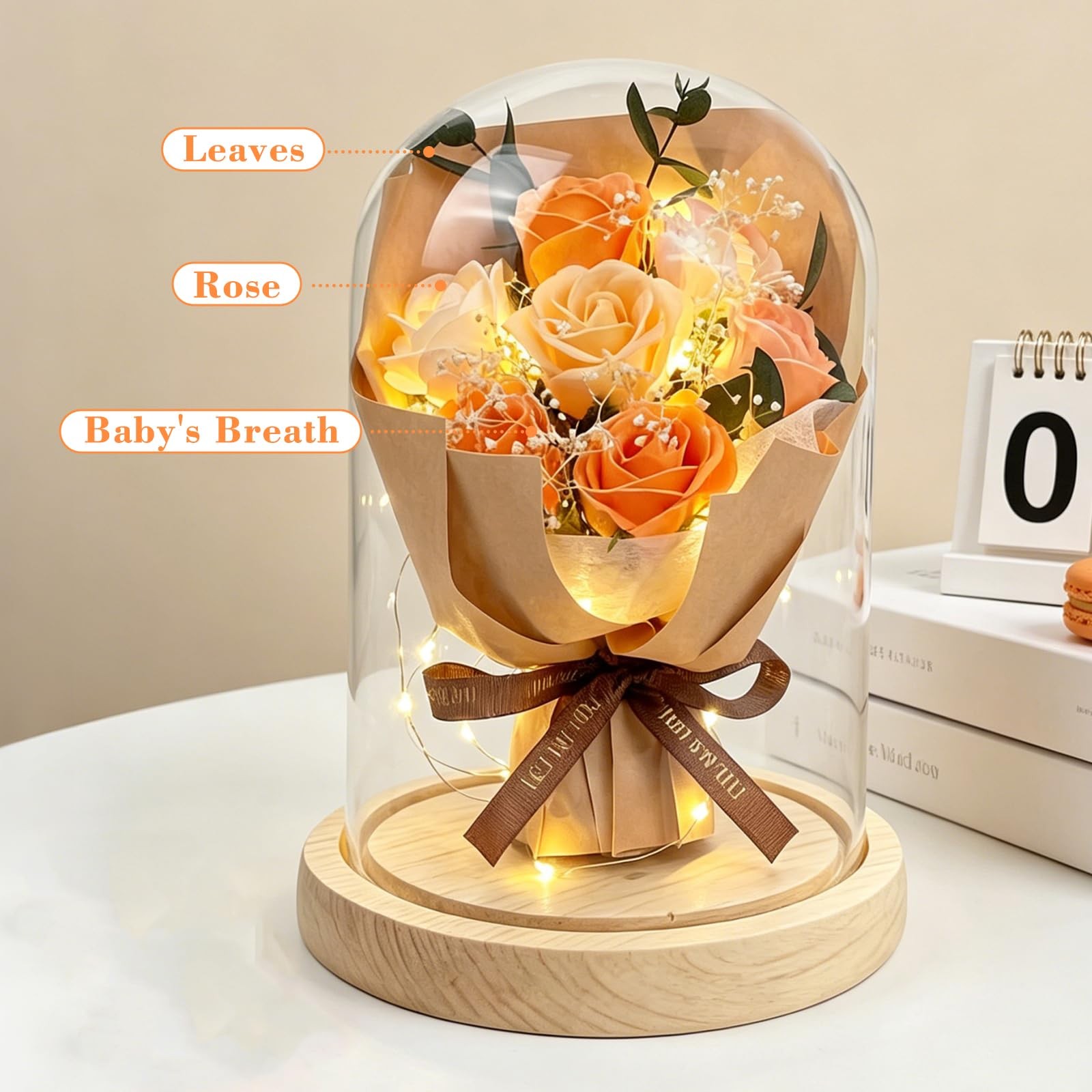 Preserved Flower in Glass Dome, Champagne Forever Eternal Rose Gift for Mothe…