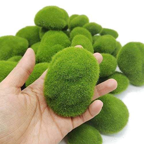 40PCS Artificial Moss Rocks – Green Decorative Stones for Floral Arrangements, F