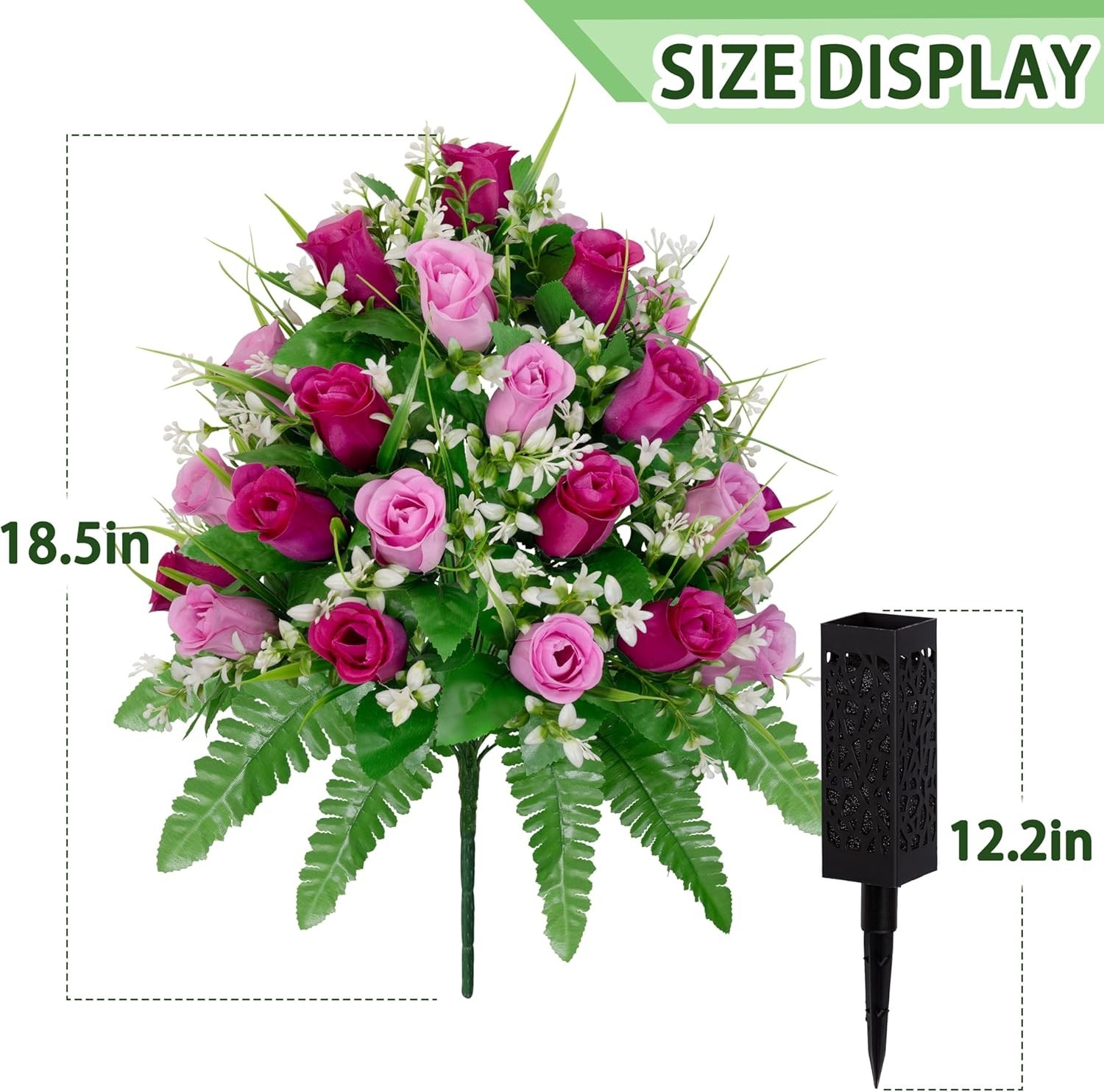 2 Sets Artificial Cemetery Flowers, Purple and Pink Realistic Roses Bouquet, …