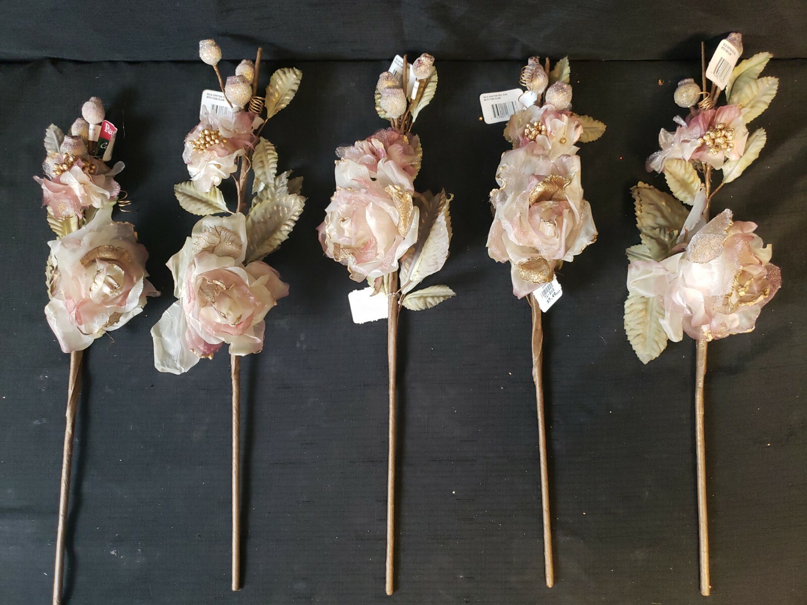 Lot of 9 NEW NWT REGENCY INTERNATIONAL FLORAL STEM Gold Chiffon Pink Flowers