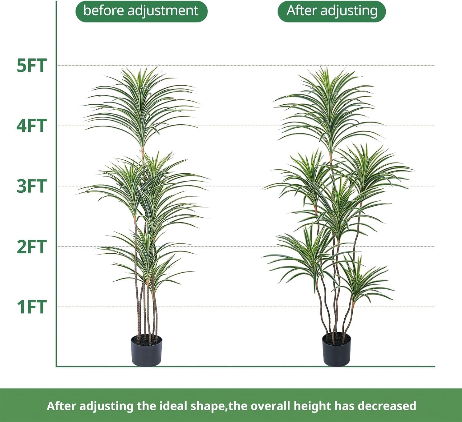 Artificial Dracaena Plants Indoor, 5 ft Faux Tropical Floor Plants Indoor, Tall