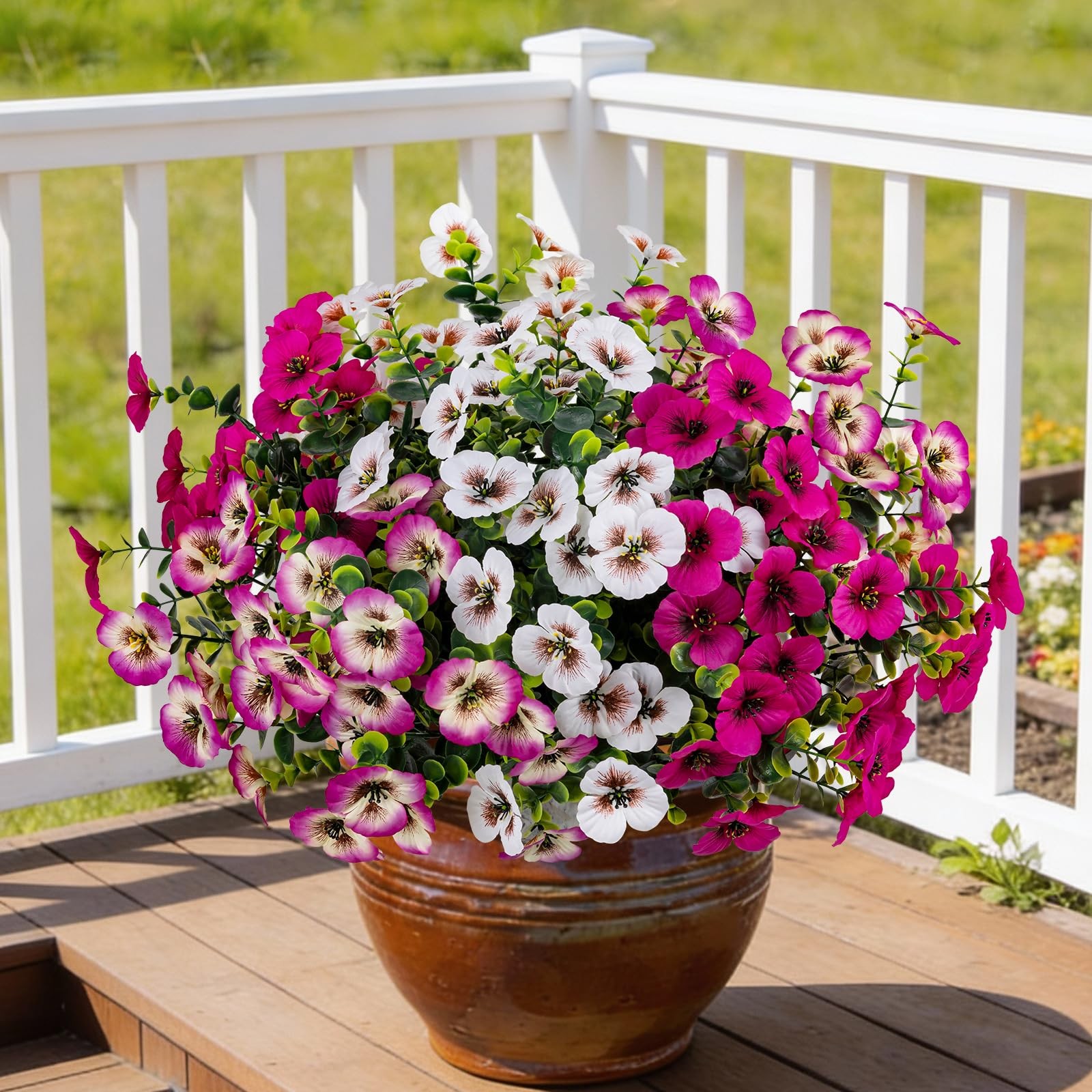 17 Inch Artificial Faux Pansy Flowers for Outdoor,Fake Pansies Flowers with E…