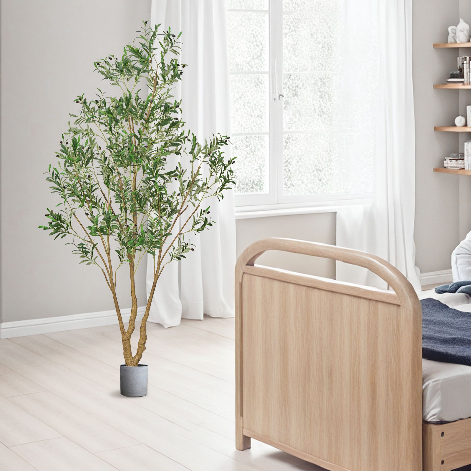 VEVOR 8FT Artificial Olive Tree Tall Fake Plant Black Pot for Home Office Use