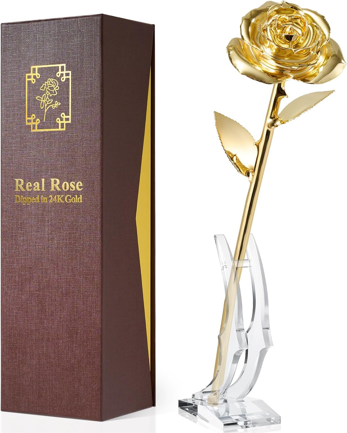 Gold Dipped Rose – Real Rose Preserved in 24K Gold with Stand, Forever Gift for