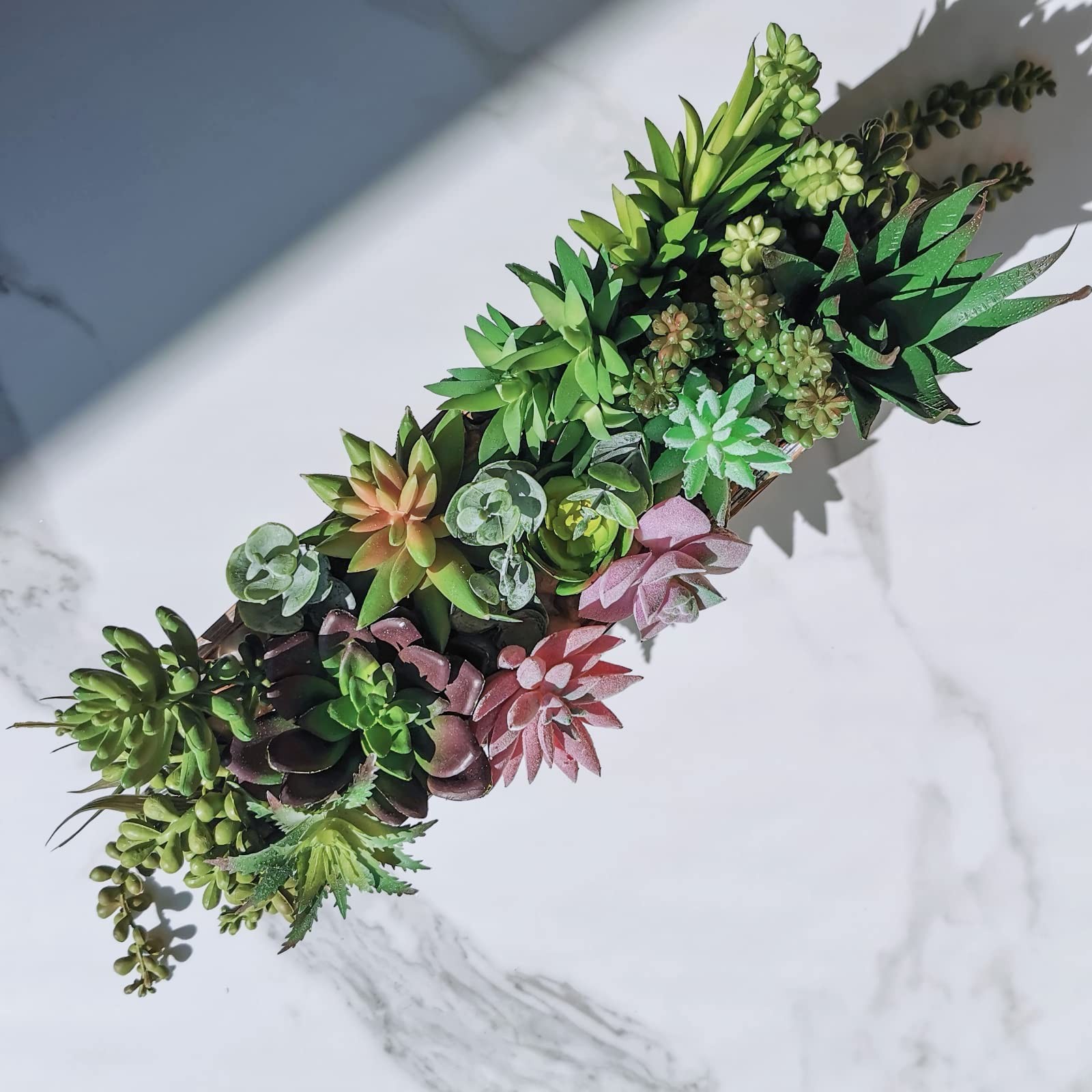 19 Pcs Assorted Artificial Succulents in Rectangular Wooden Pot Succulents Ga…
