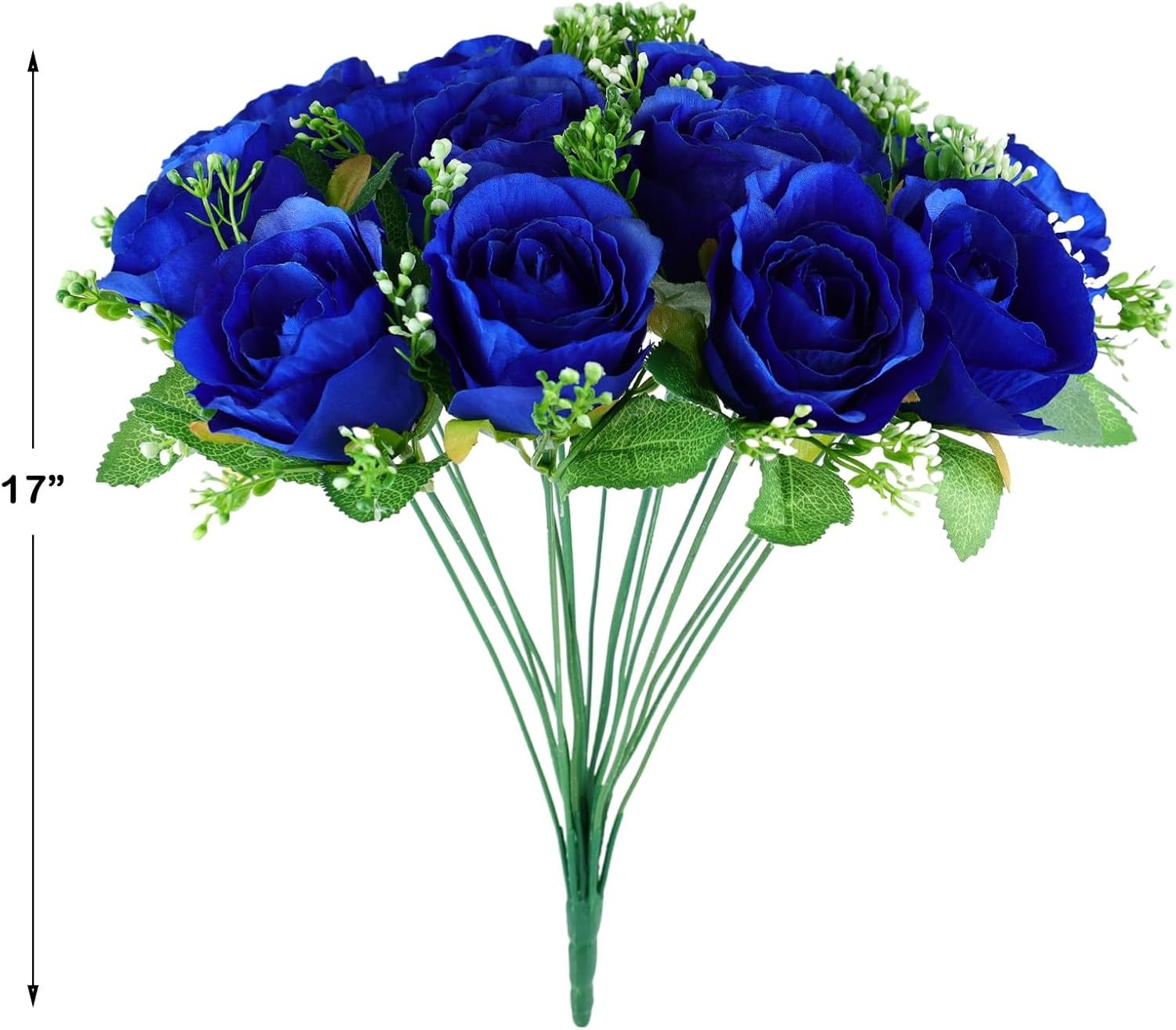Cemetery Decorations for Grave-18 Blue Silk Memorial Artificial Rose Flower for