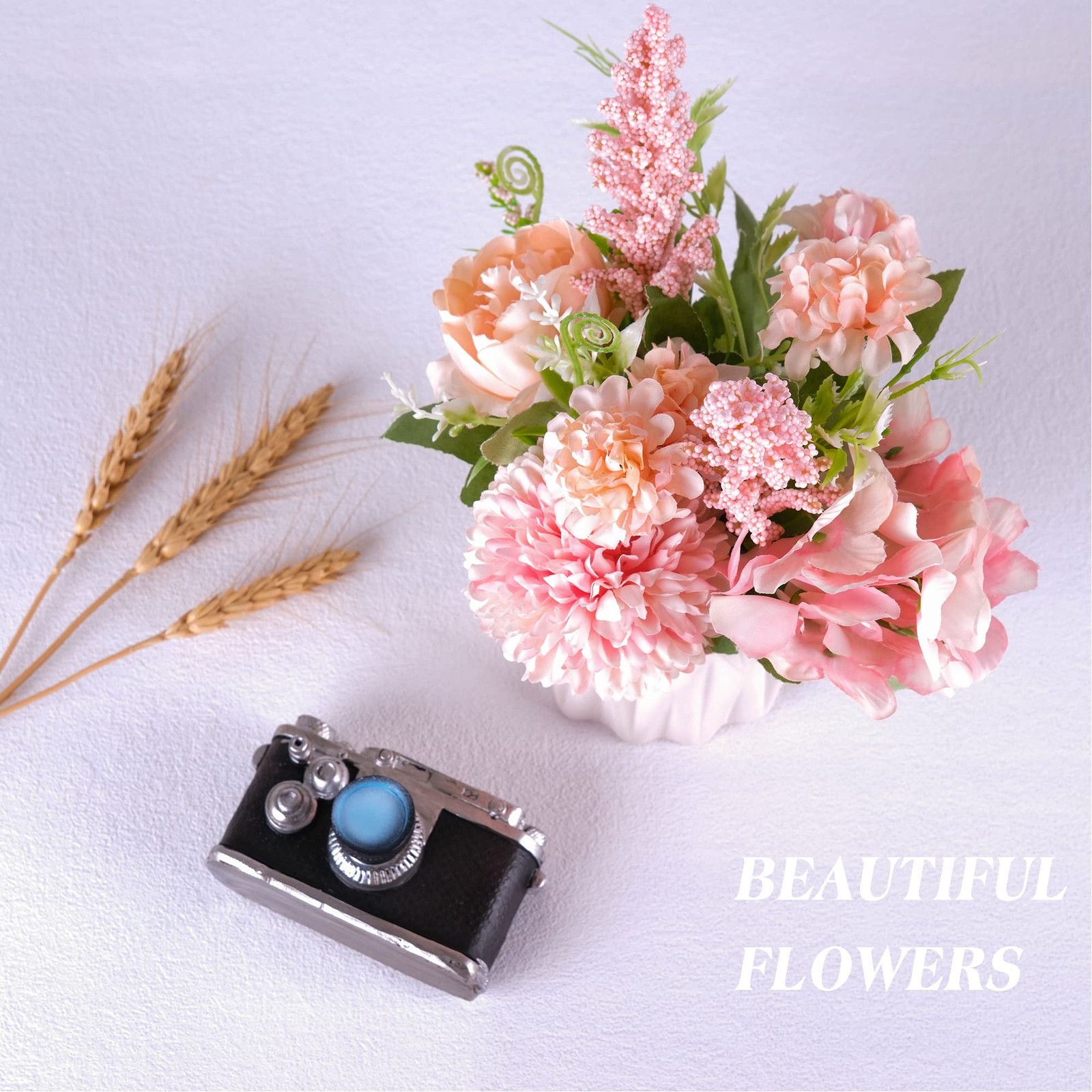 Artificial Potted Flowers Pink Small Ceramic Vase Fake Flower Plants Desktop Dec