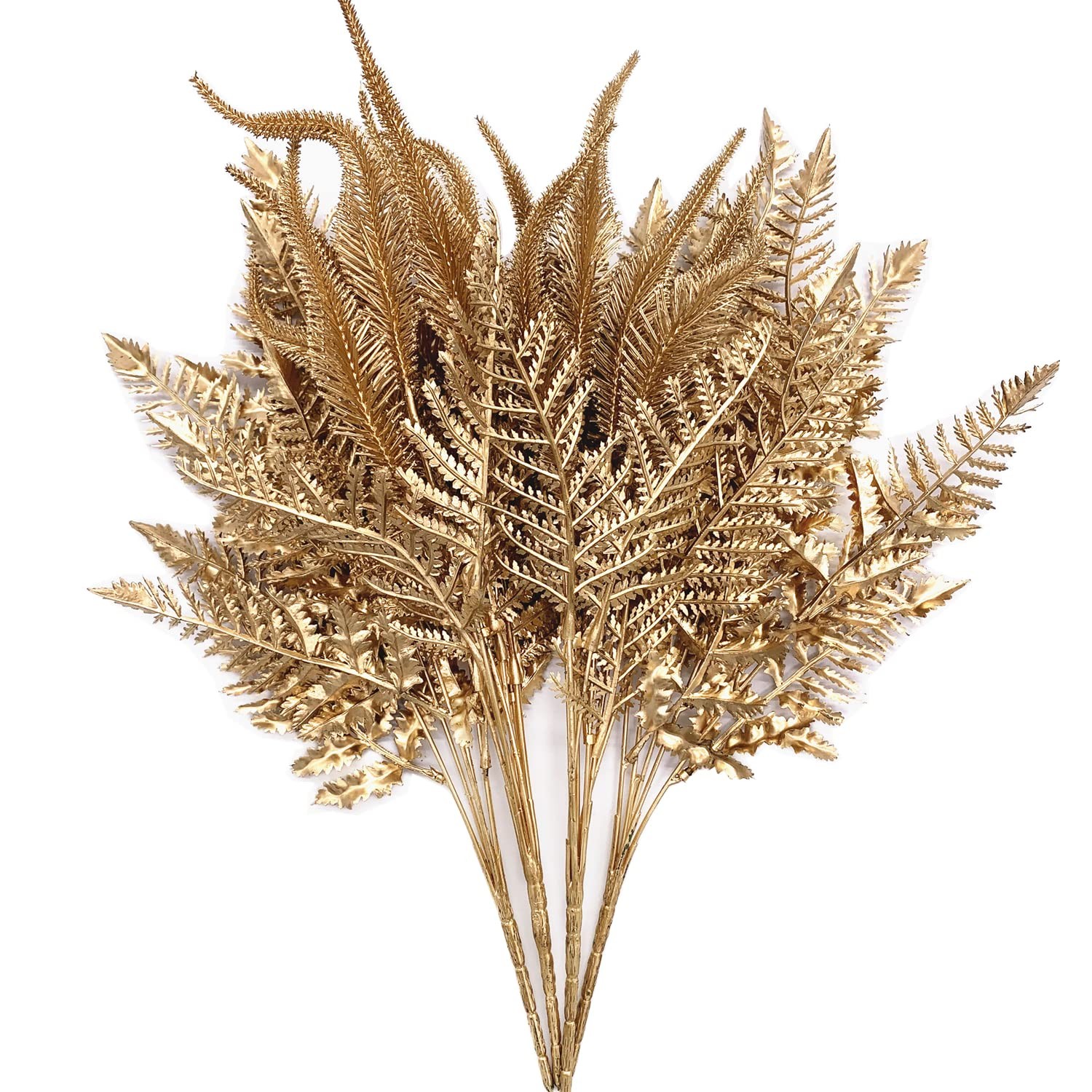 Artificial Golden Flowers Decoration, Plastic Grass Faux Boston Fake Fern Gol…