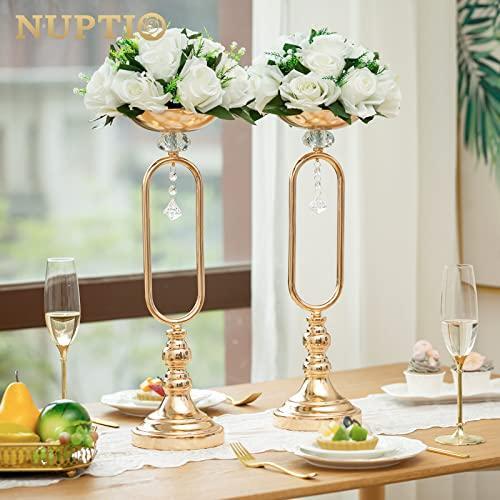 NUPTIO Pcs of 2 Fake Flower Ball Arrangement Bouquet,15 Heads Plastic Roses with