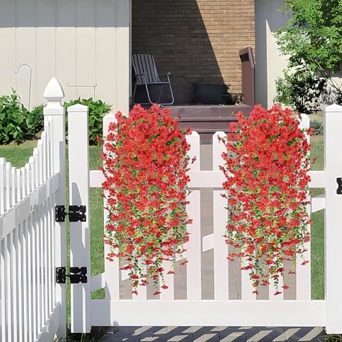Fake Artificial Hanging Flowers for Outdoors Decoration, 2 PCS Faux UV Red