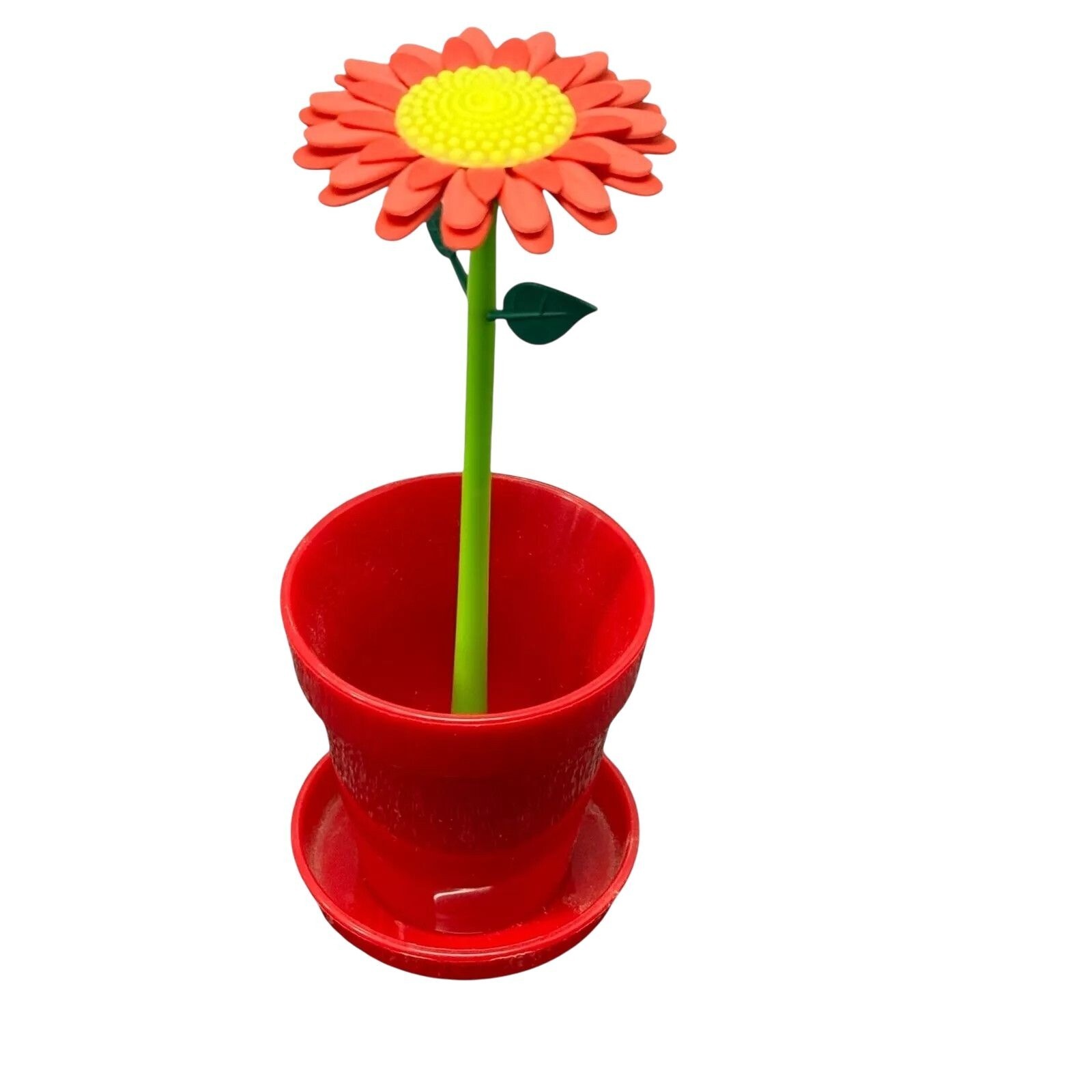 Artificial Red Daisy Flower In Red Pot With Saucer For Home & Office Décor Organ