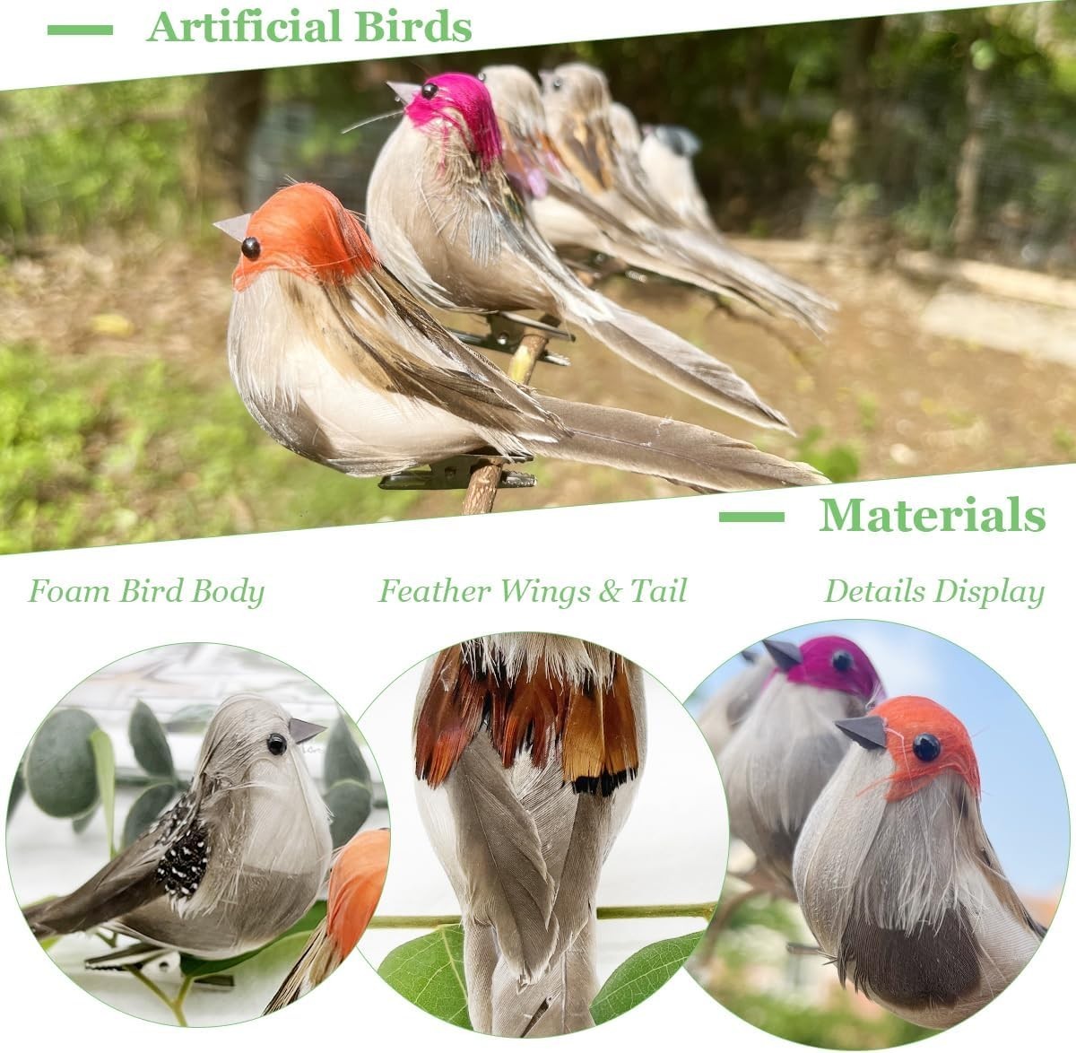 Versatile 3.9-Inch Clip-On Birds – 6 Colors for Craft and Holiday Decorations
