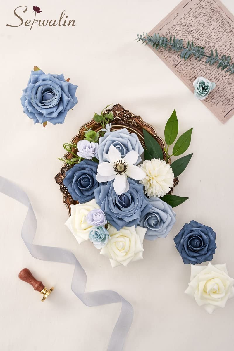 Dusty Blue Artificial Flowers Silk Flowers for Wedding Decor