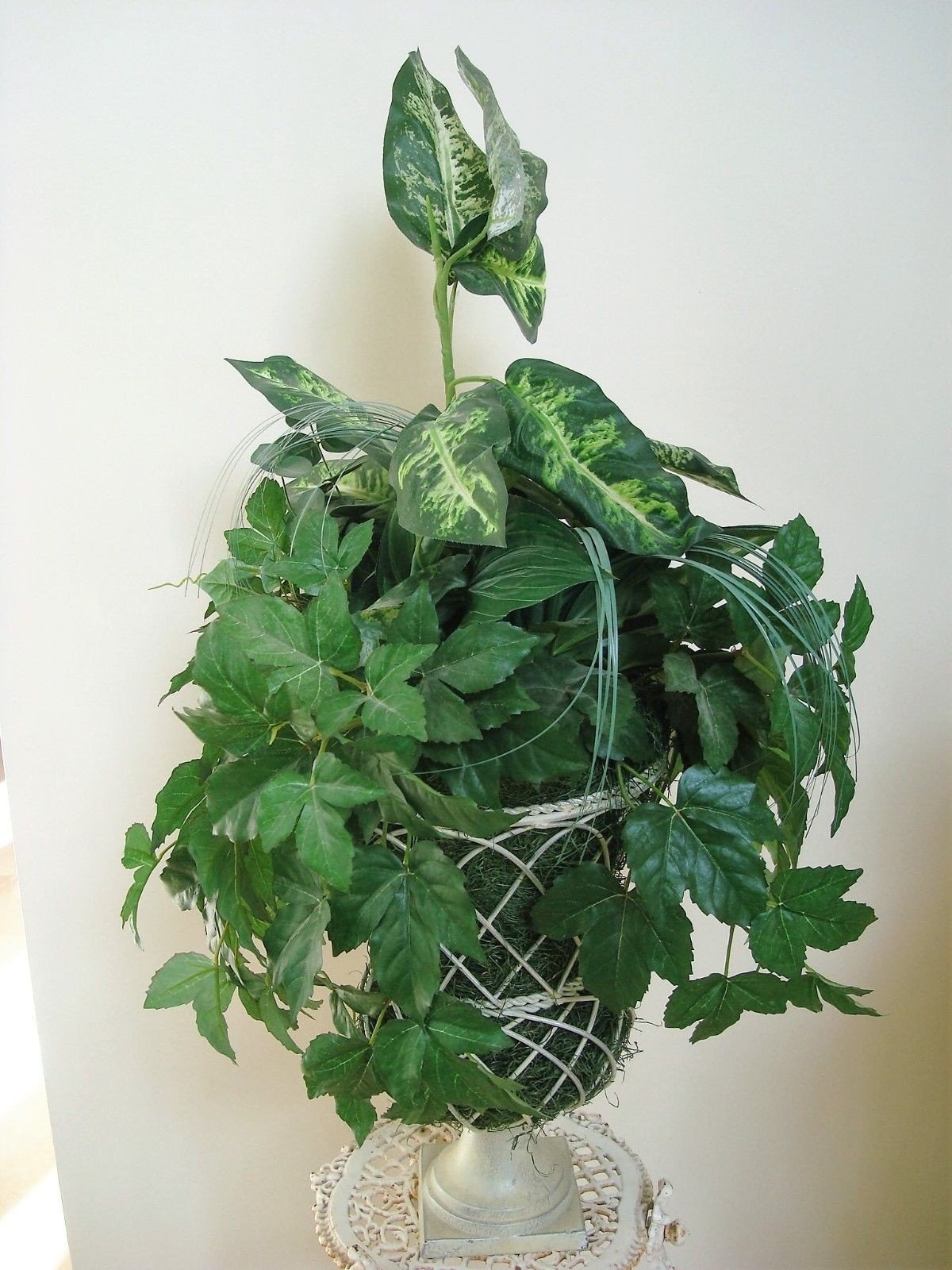 LARGE OLD WORLD STYLE FAUX PLANTS IN A METAL URN #2 ***UNIQUE***