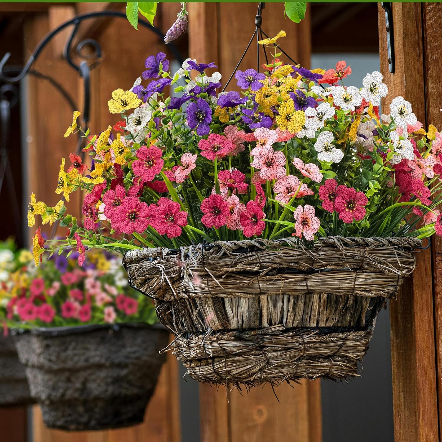 24 Bundles Outdoors Artificial Flowers UV Resistant Fake Silk Flowers Garden Por