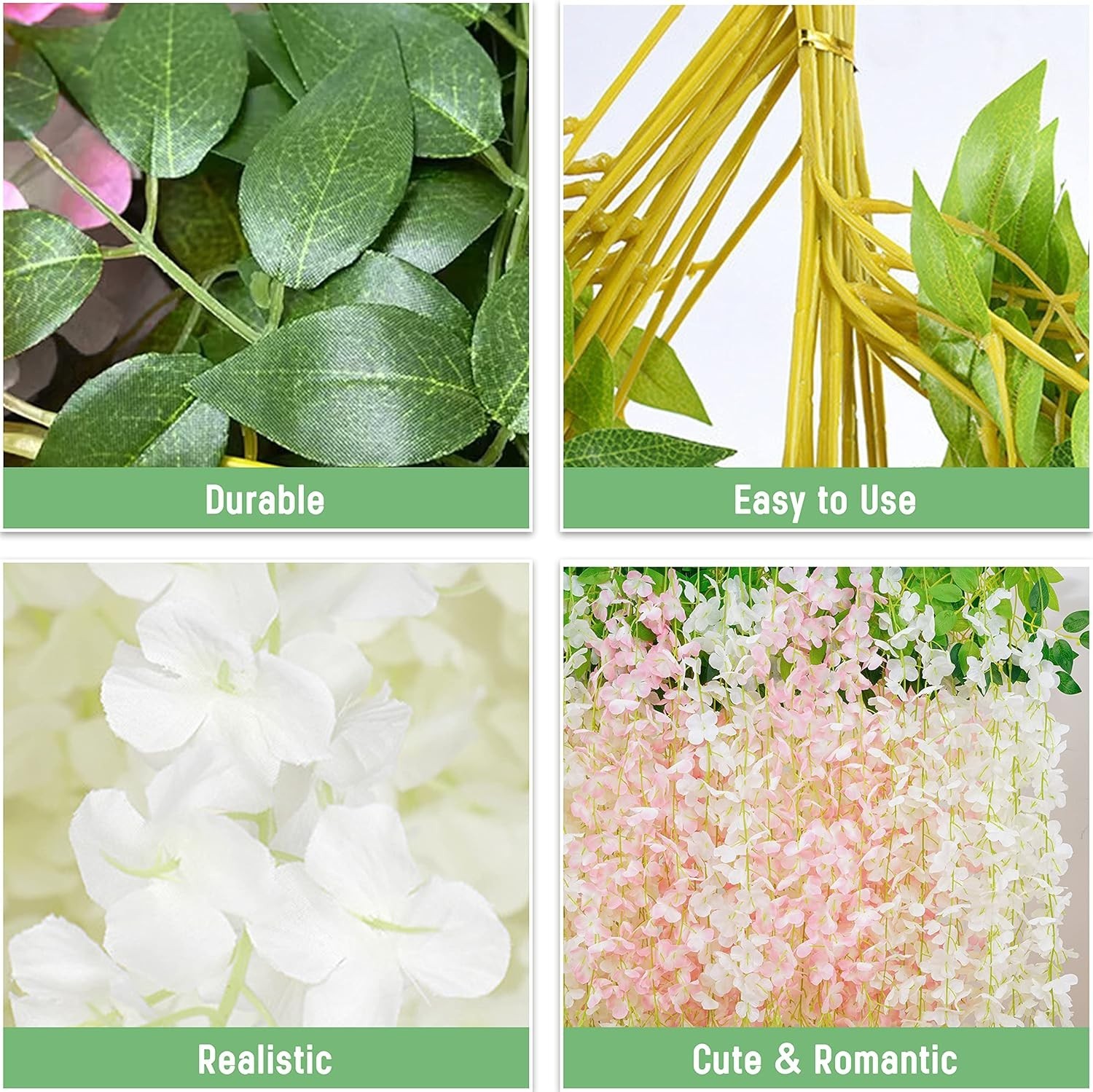 36Pcs White & Pink Fake Wisteria Hanging Flowers, 3.6Ft/Pcs Artificial Wisteria