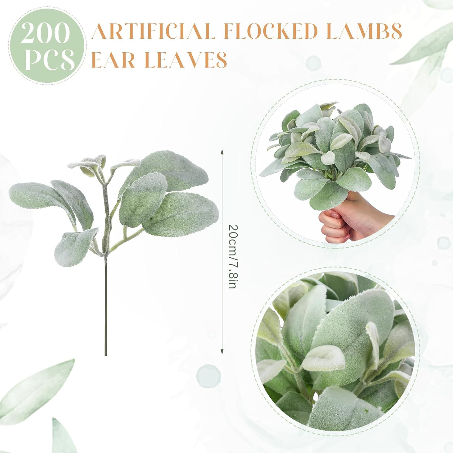 200 Pcs Faux Flocked Lambs Ear Leaves for DIY Wreaths & Decor