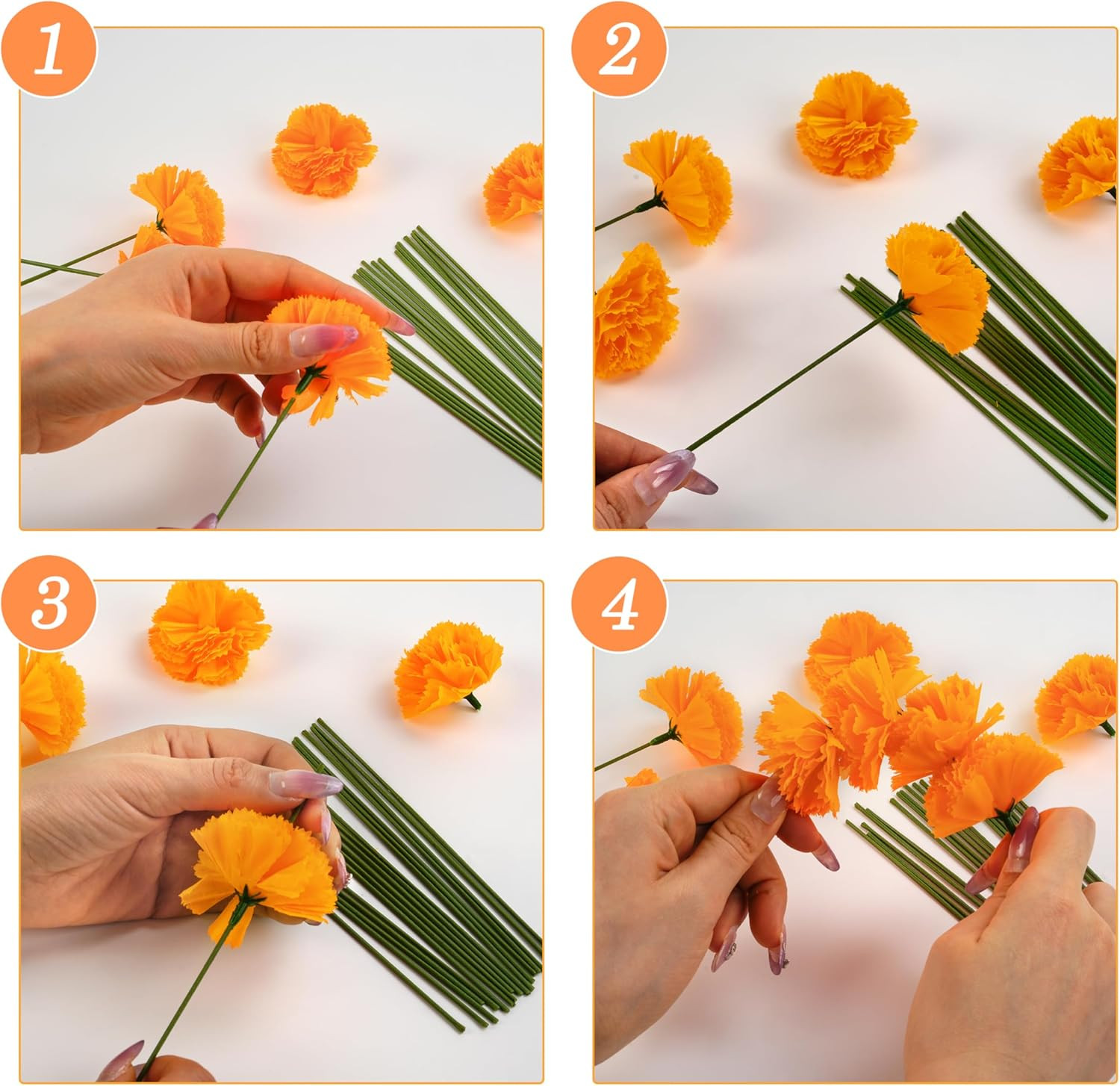 50 Pcs Artificial Marigold Flowers,2″ Silk Marigold Flower Heads with Stems,Oran
