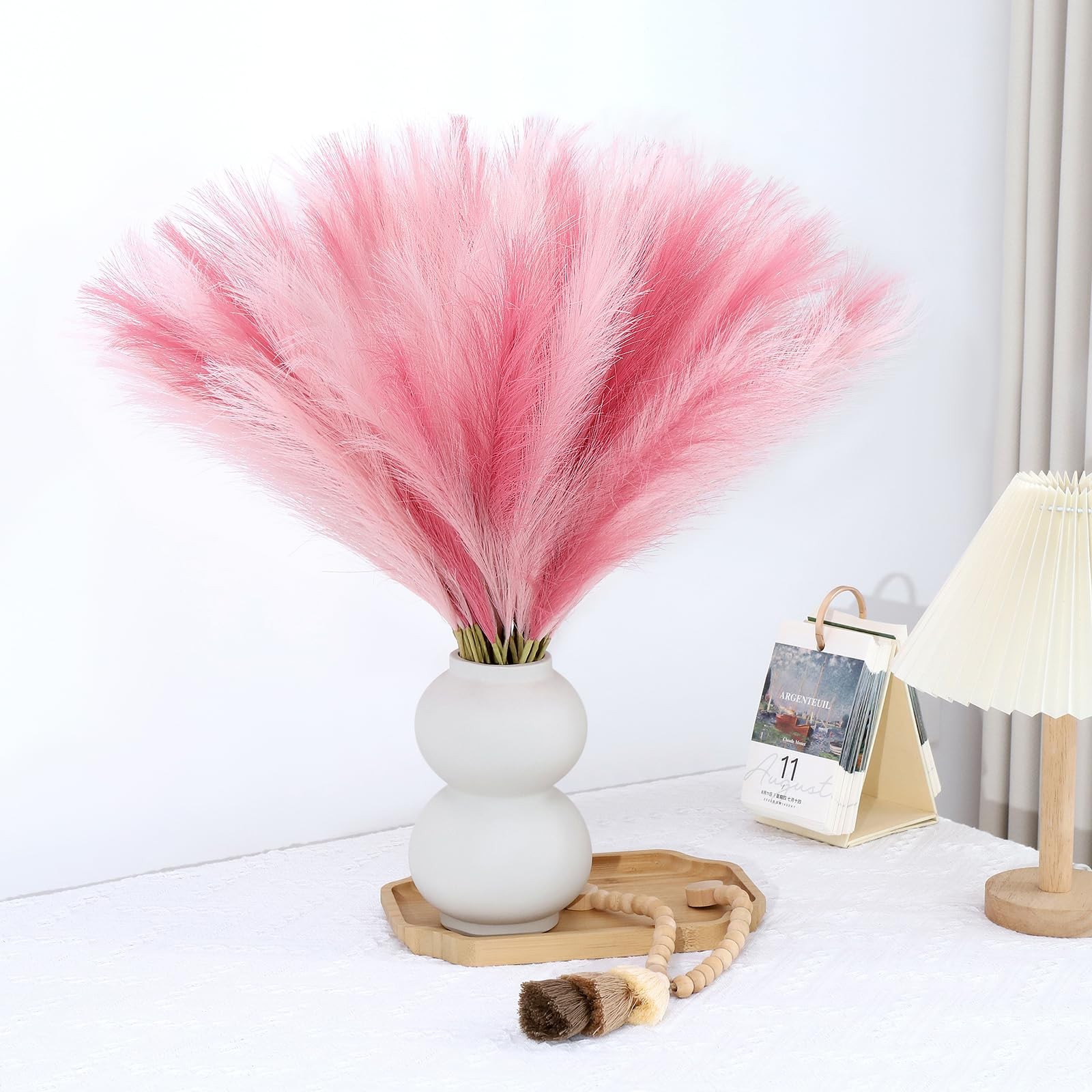 60 PCS 21.7 Inch Faux Pink Pampas Grass Bulk Artificial Dried Flowers Pompas