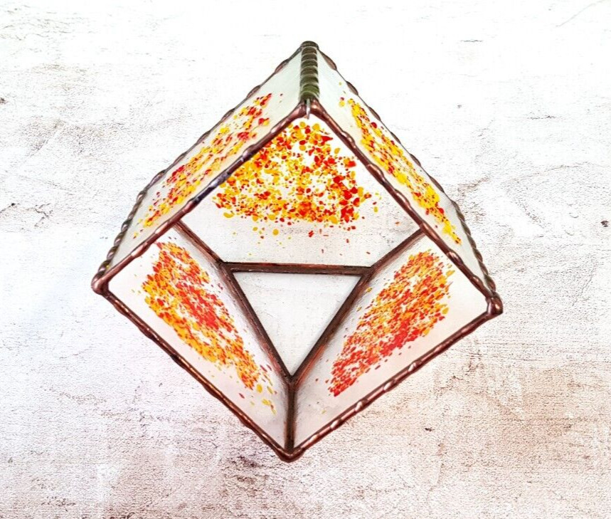 Geometric Terrarium Stained Glass, Cube Glass Planter, Home Decor Gardening Gift