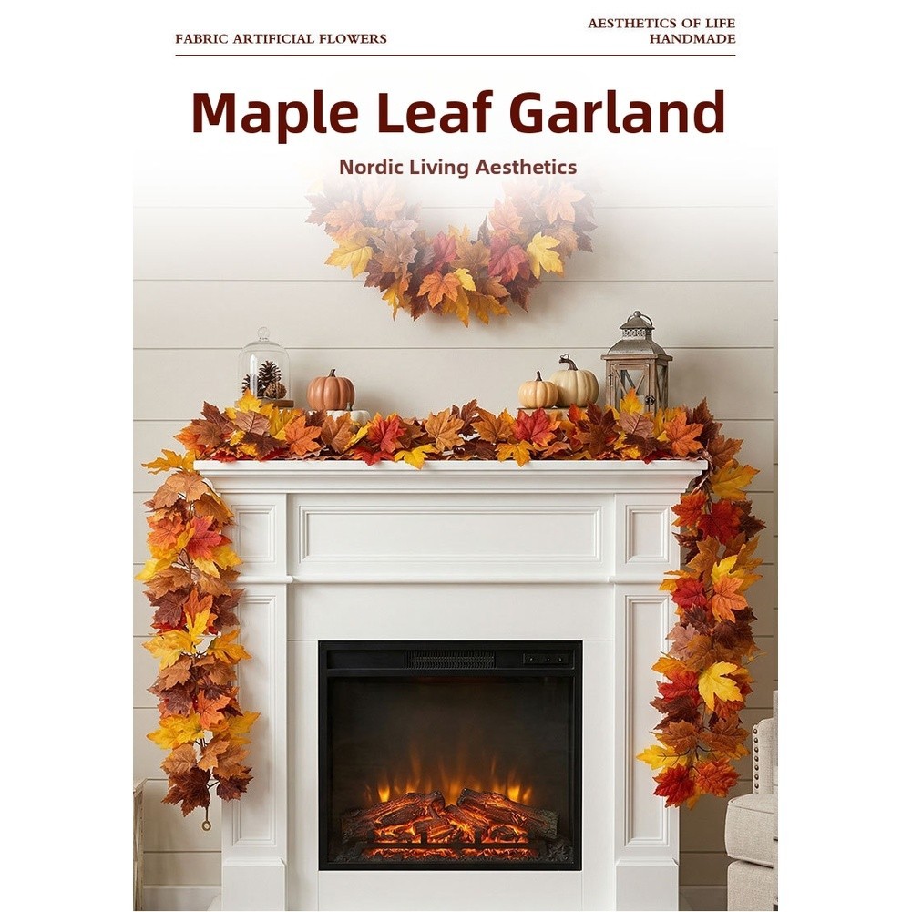 Autumn Decor Vine with Realistic Maple Leaves Faux Silk for Mantel Entryway