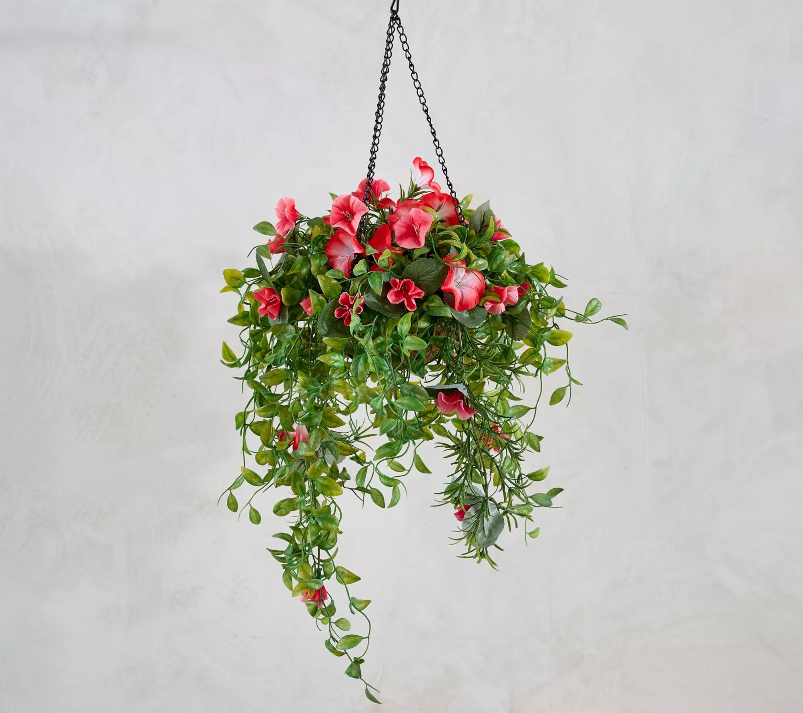 Garden Reflections 14″ Faux Morning Glory Hanging Basket Red