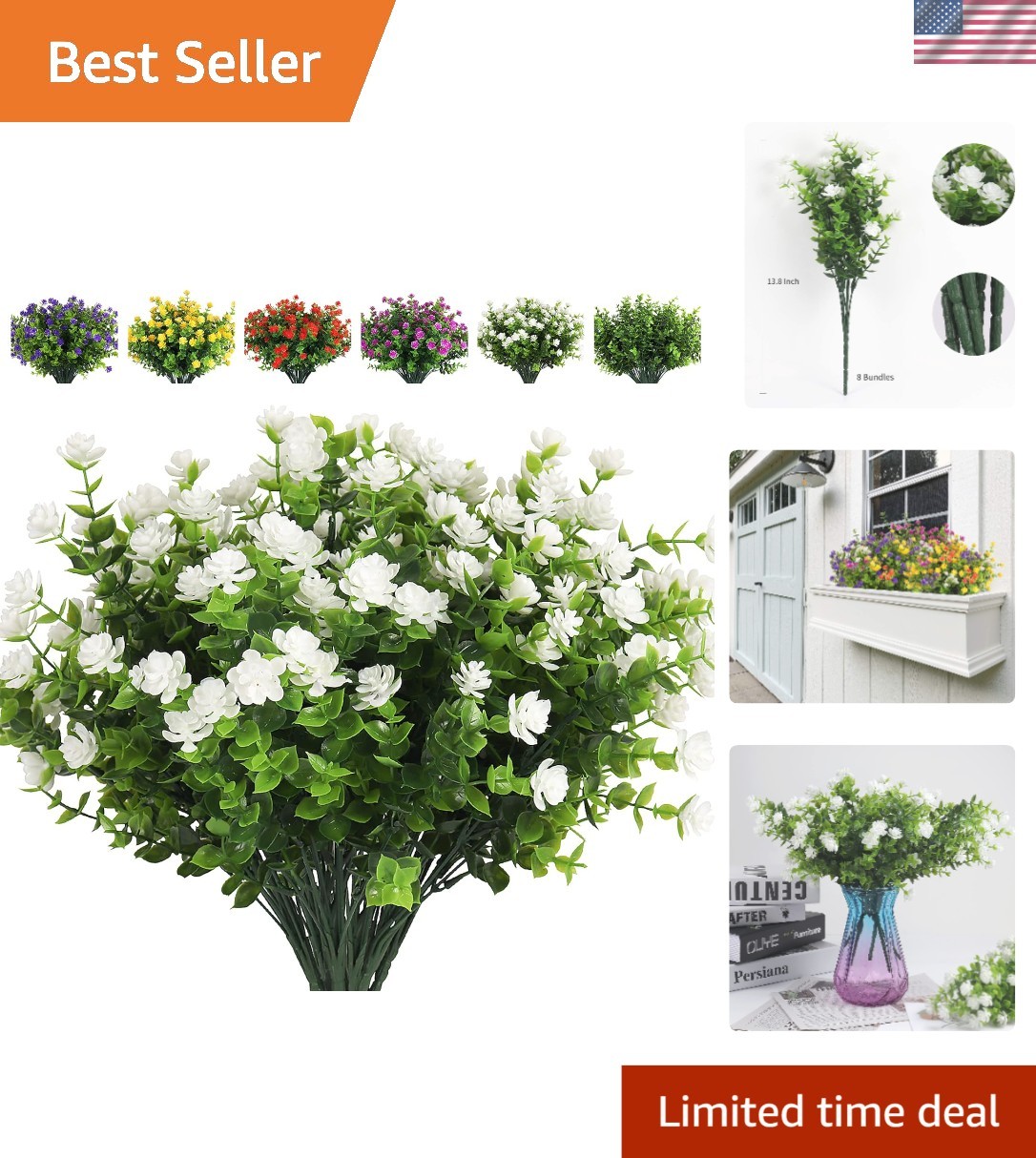 8-Piece UV Resistant Artificial Flowers – Eucalyptus Greenery for Weddings & …