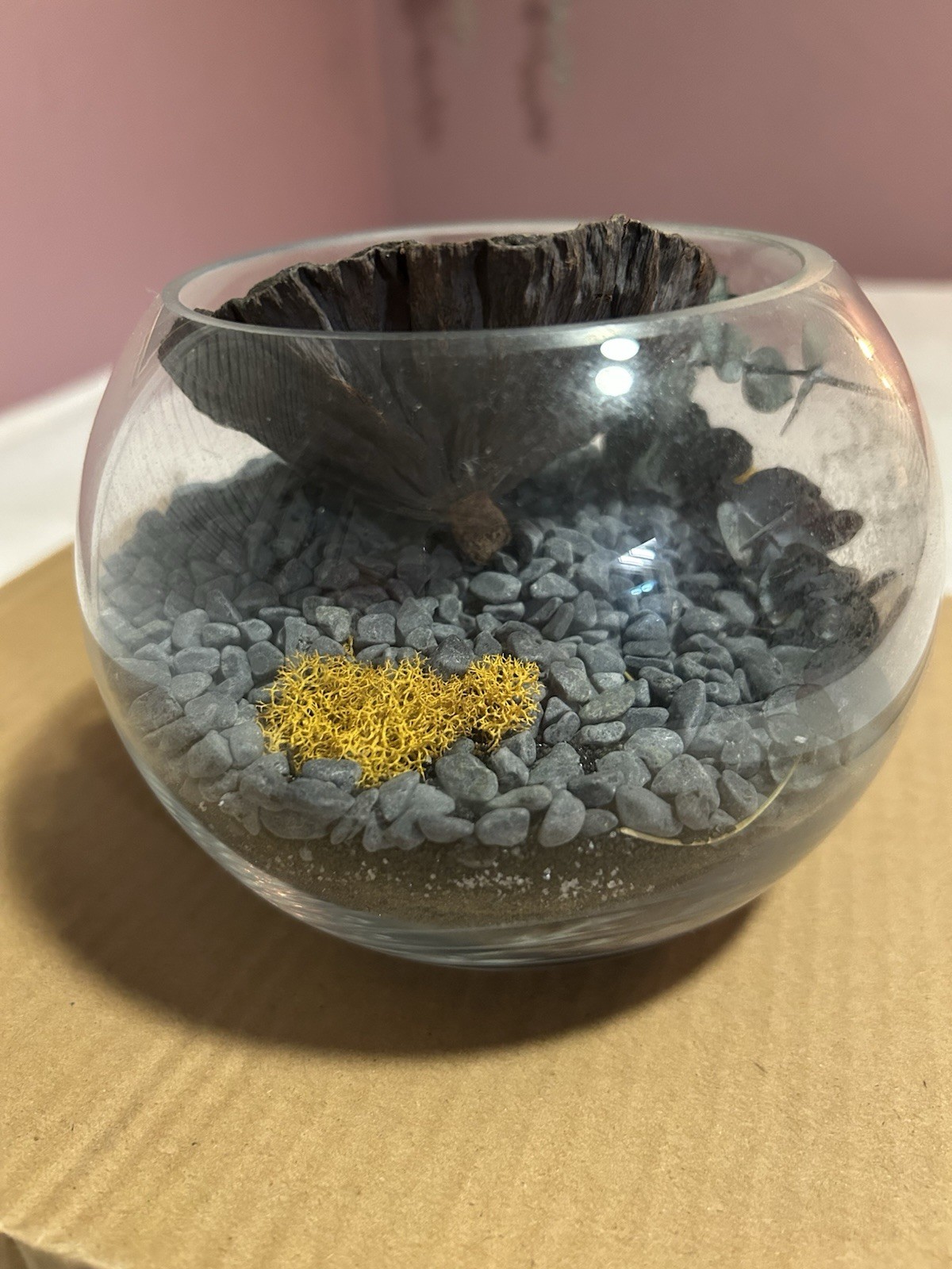 terrarium Glass Globe Sand Gravel Fake plants SpongeShelf Counter Decor Shells