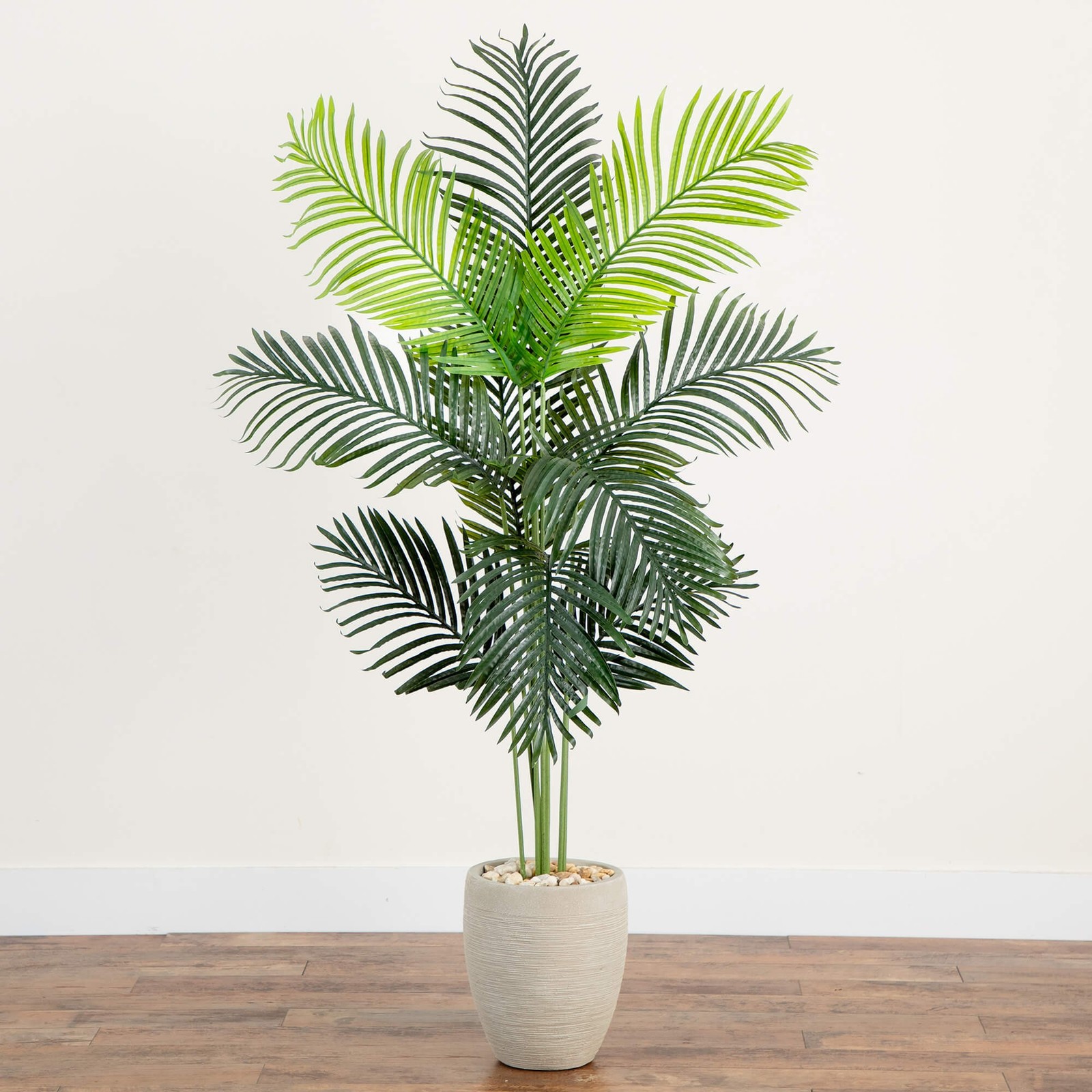 66″ Paradise Artificial Palm Tree in Sand Colored Planter in Green/Sand