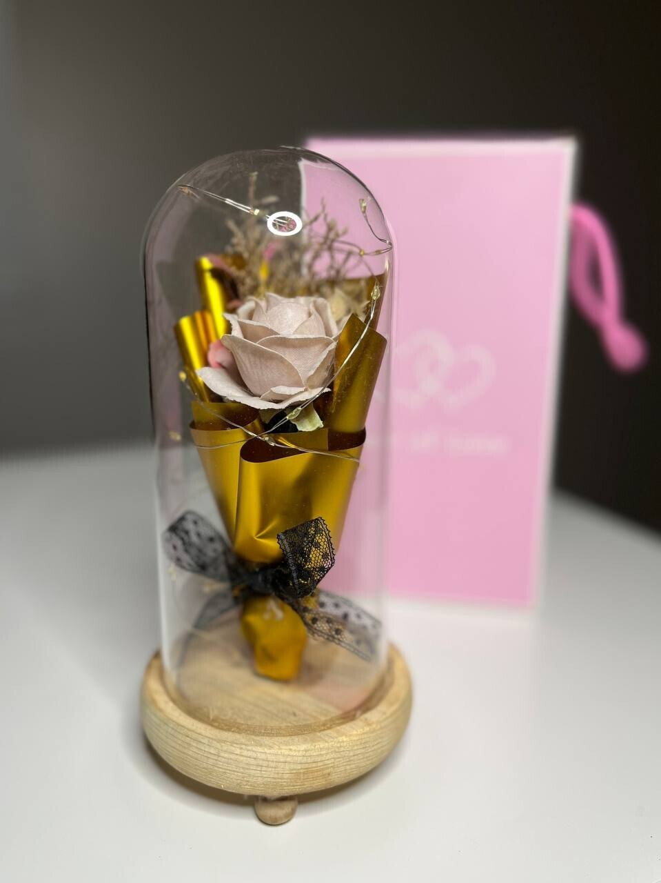 Preserved Eternal Rose In Glass Galaxy Flower Dome LED Light Mothers Day Gifts