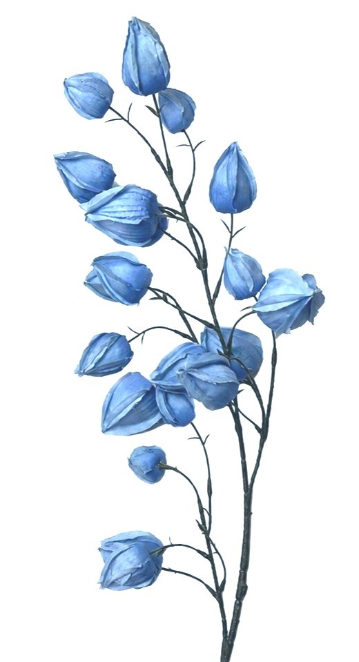 2 Blue Chinese Lantern Stems | 32 Inch Tall French Blue Lantern Pods Farmhouse