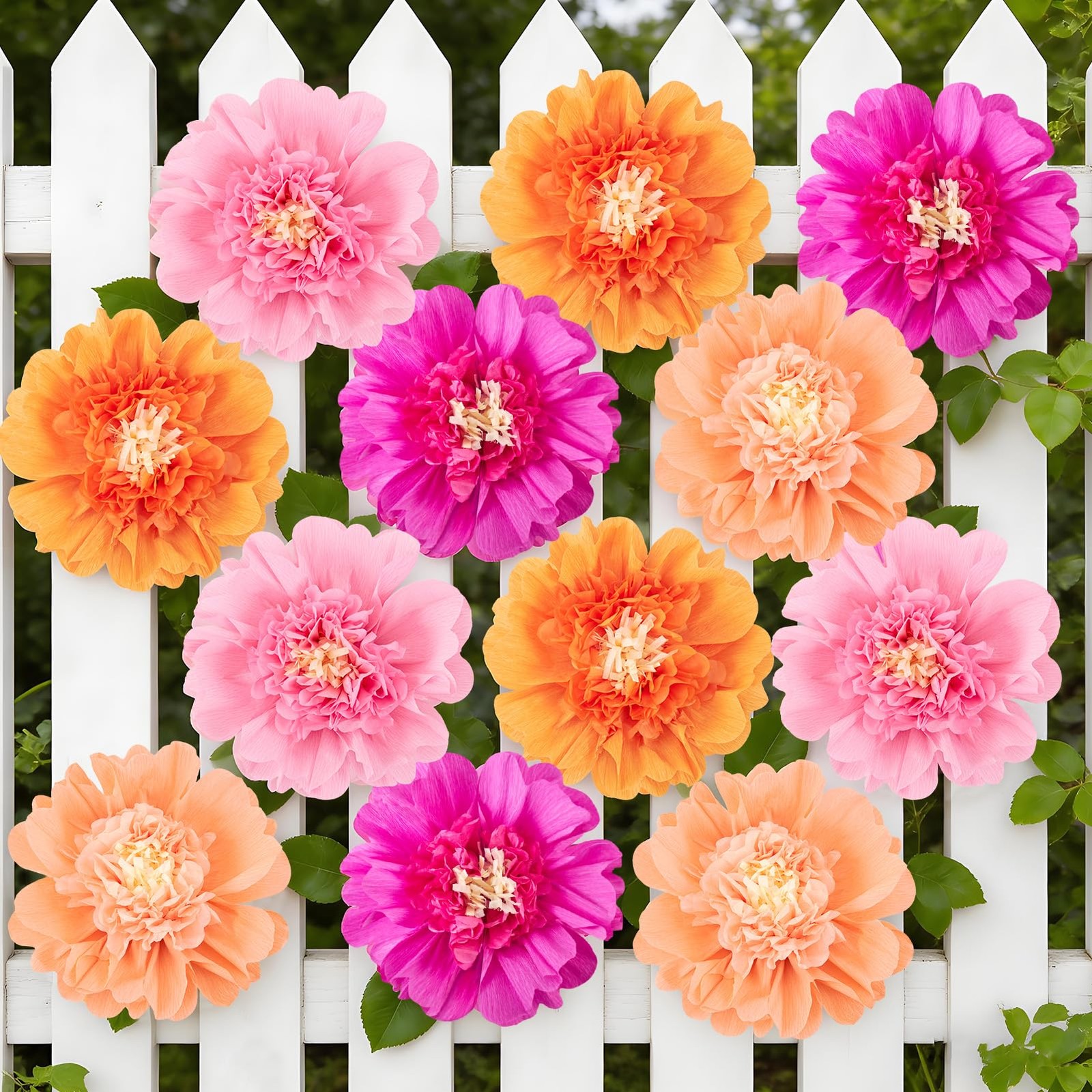 12 PCS 12 Inch Pink Orange Tissue Crepe Paper Flowers Wall Backdrop Party Decor