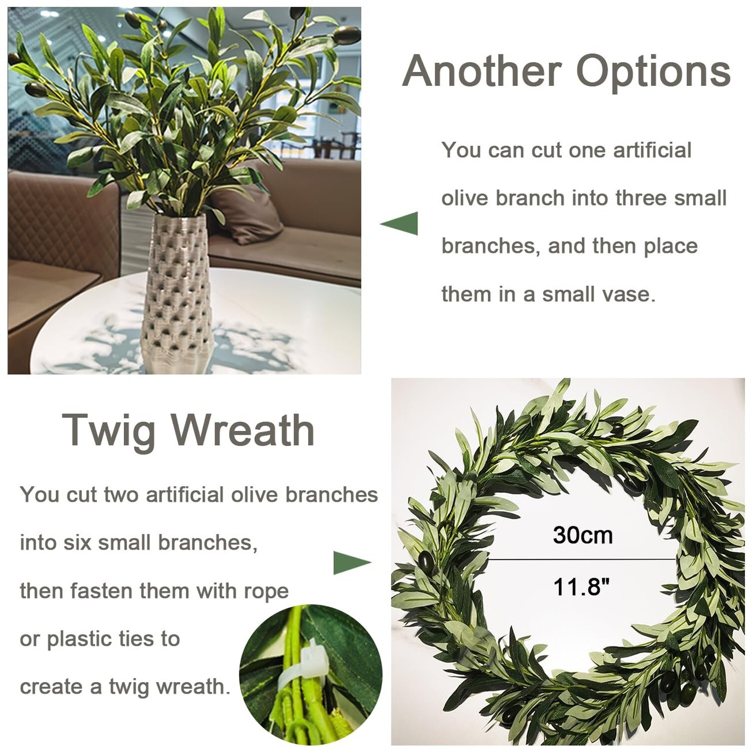 39 Inch Artificial Olive Branches for Vases, Fake Plants Greenery Stems with …