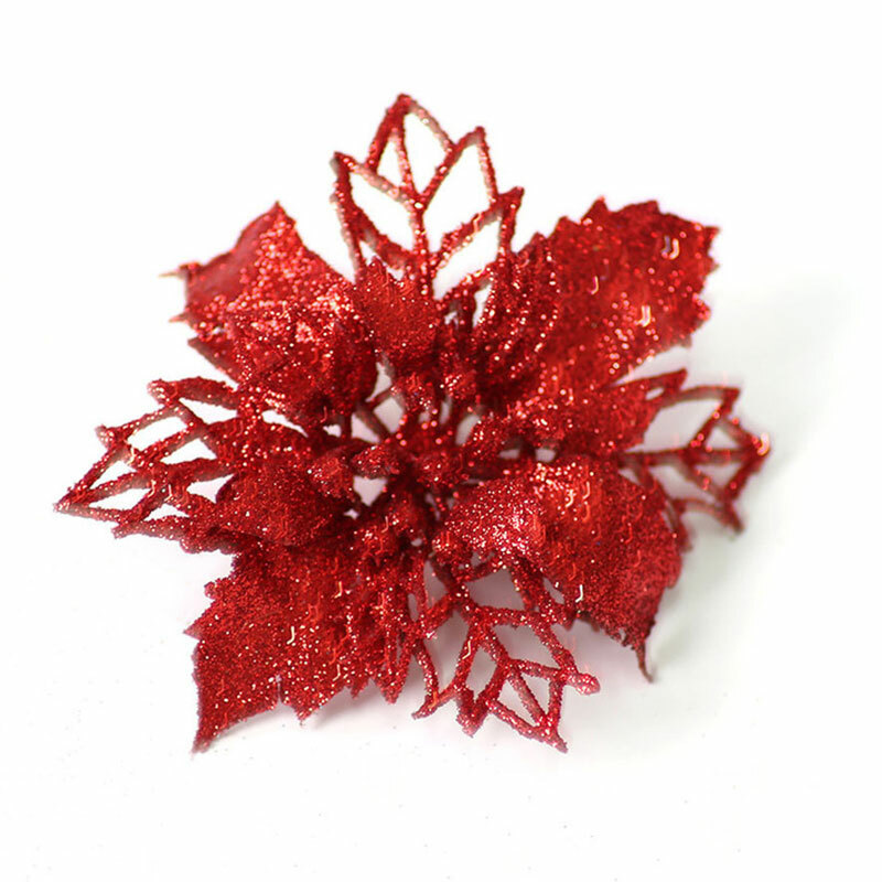 10/5pcs Glitter Christmas Poinsettia Hanging Flowers Xmas Party Tree Decorations
