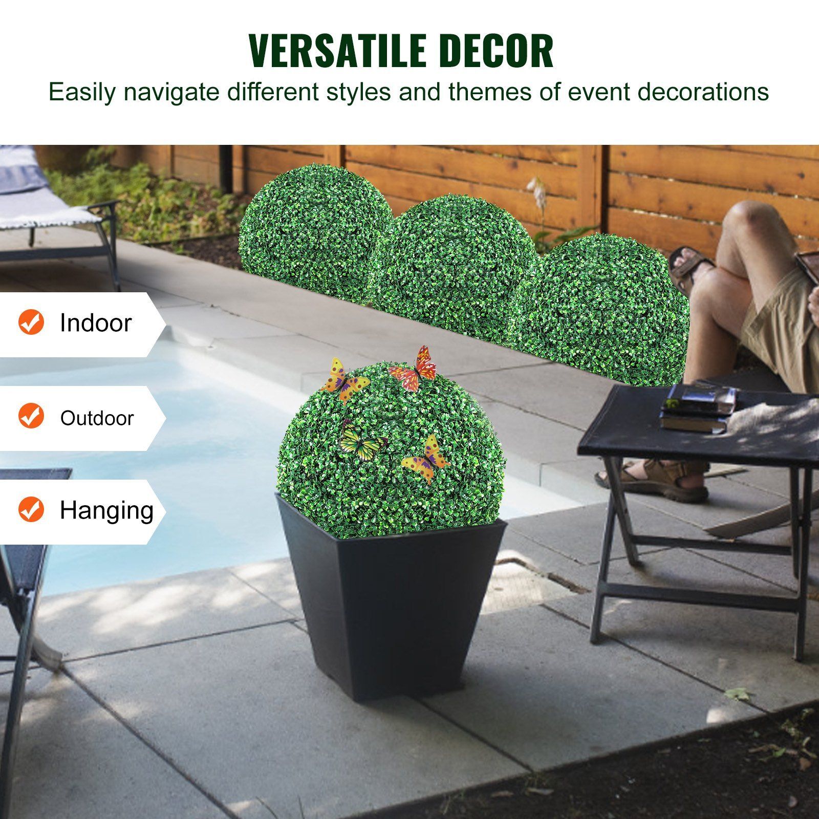 2pcs 16″Artificial Topiaries Boxwood Trees All-year Feaux Plant Decorative Balls