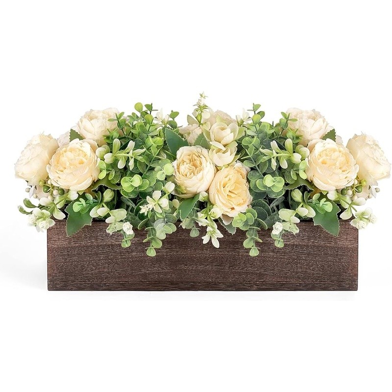 Spring Floral Centerpiece Eucalyptus in Wooden Box Table Decor DIY Arrangement