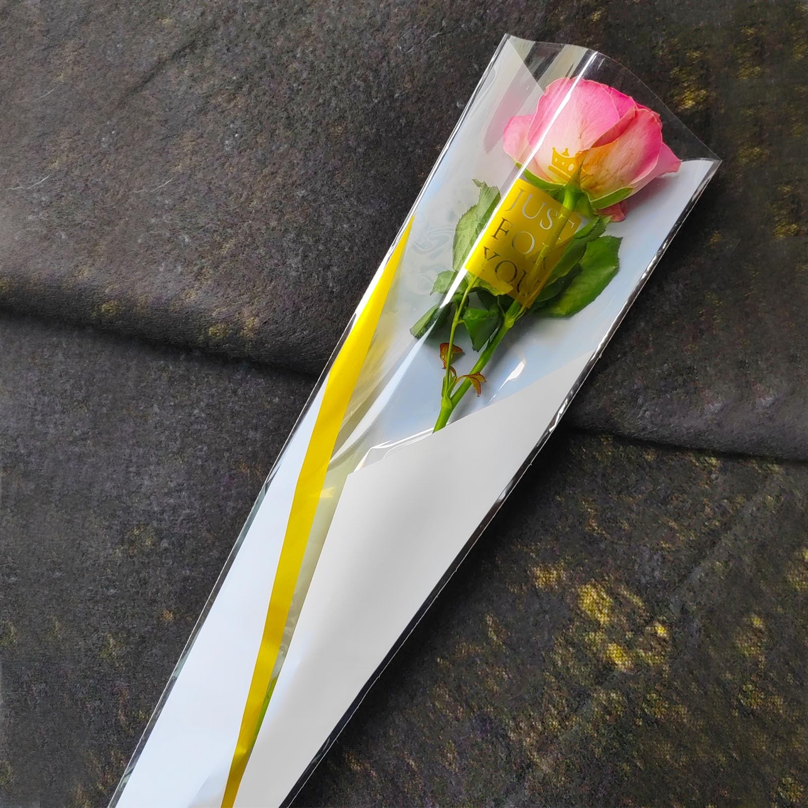 50 Pcs Clear Single Rose Sleeves Flower Bouquet Packaging Bags Plastic White